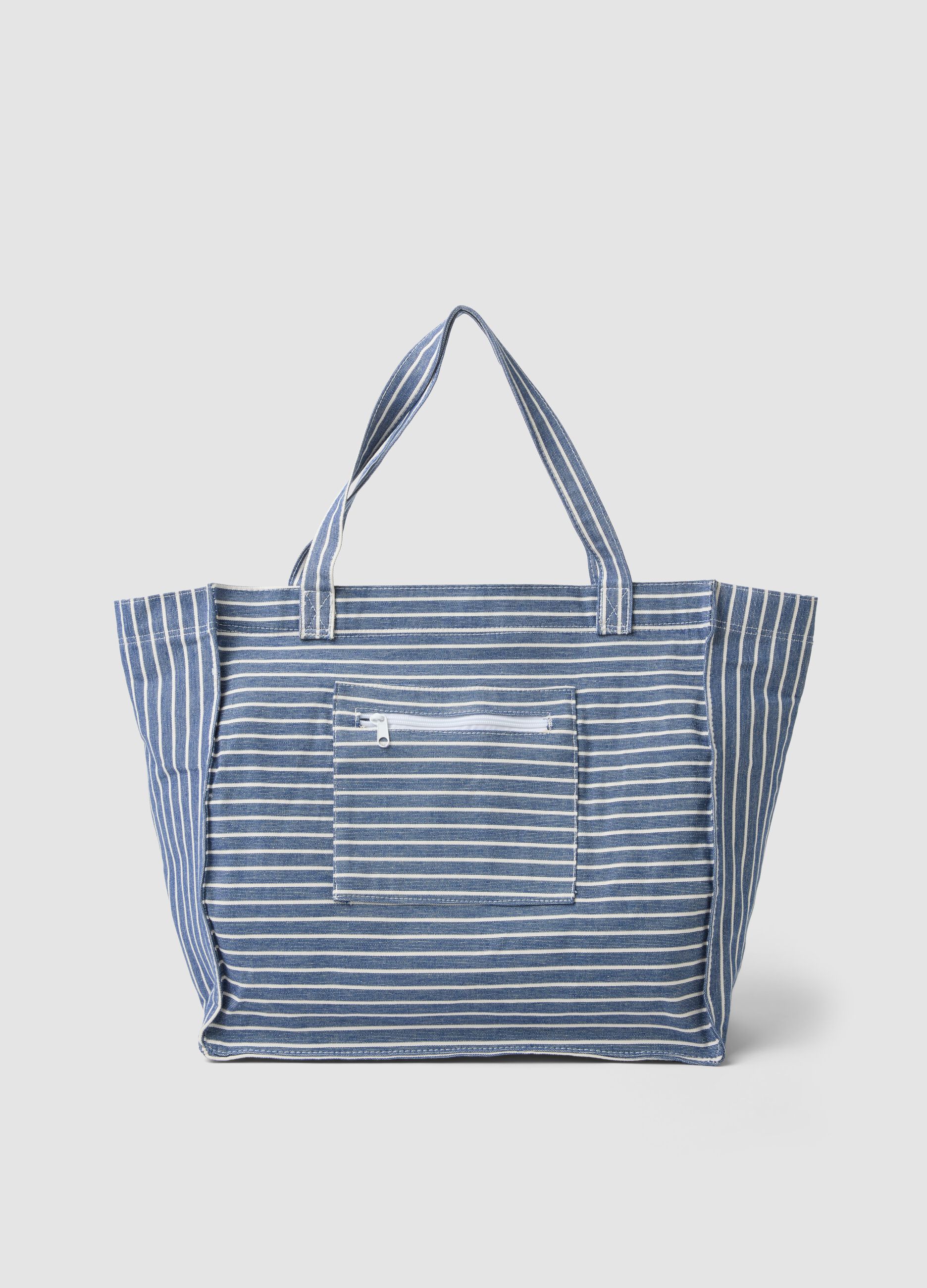 Blue striped pure cotton shopper bag