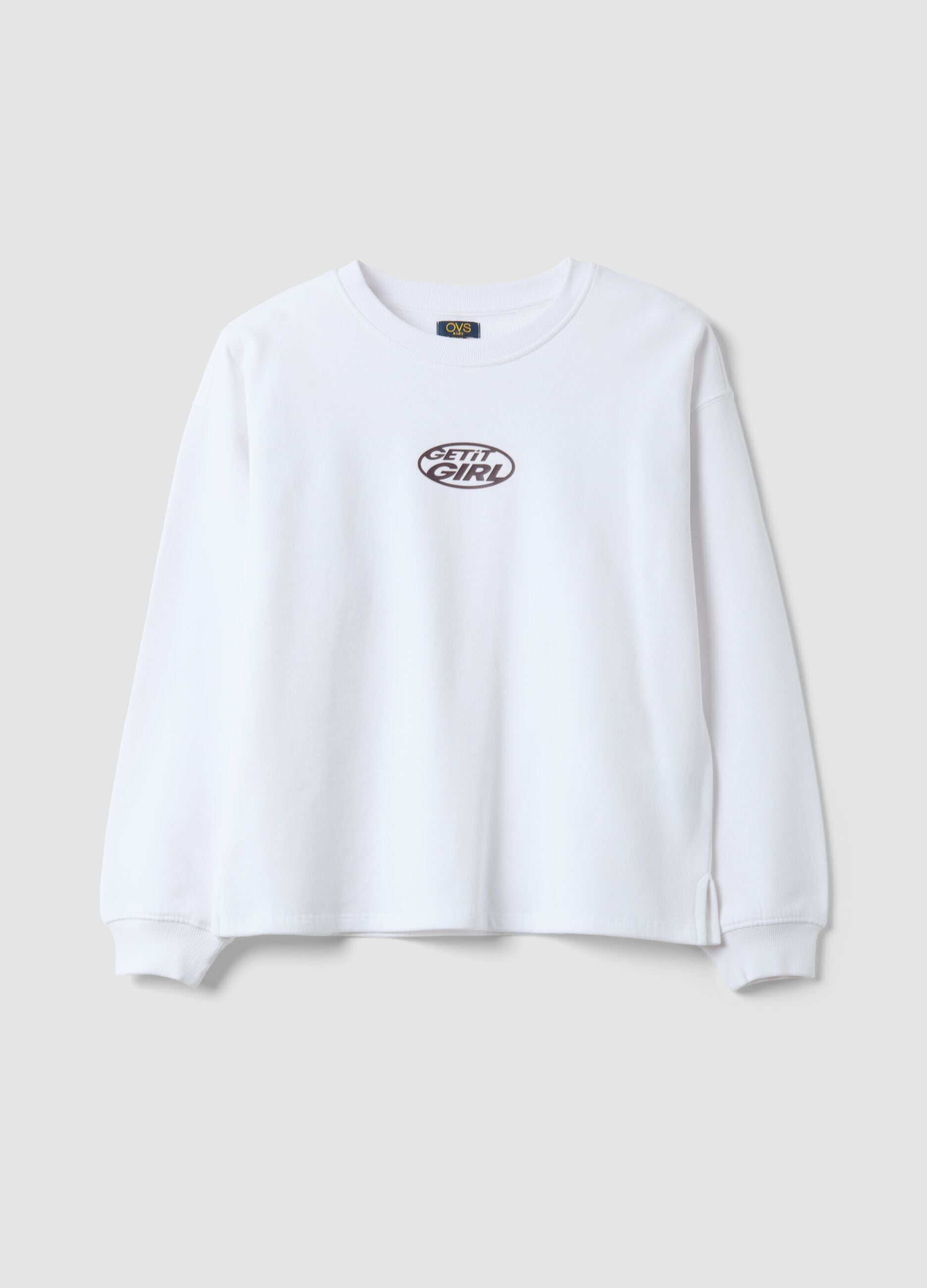 White relaxed-fit sweatshirt in pure organic cotton with ribbed collar