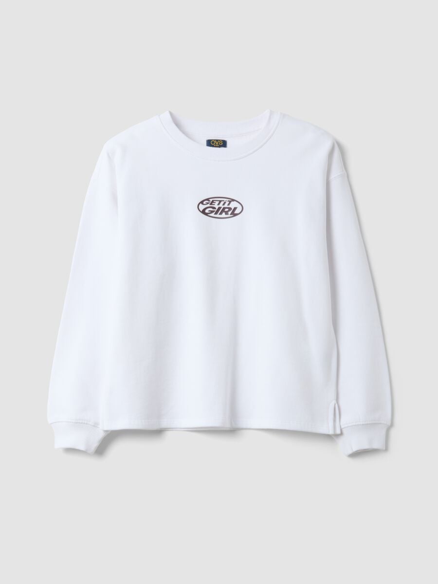 Wei&szlig;es Sweatshirt aus reiner Bio-Baumwolle mit Rippkragen, Relaxed Fit_0