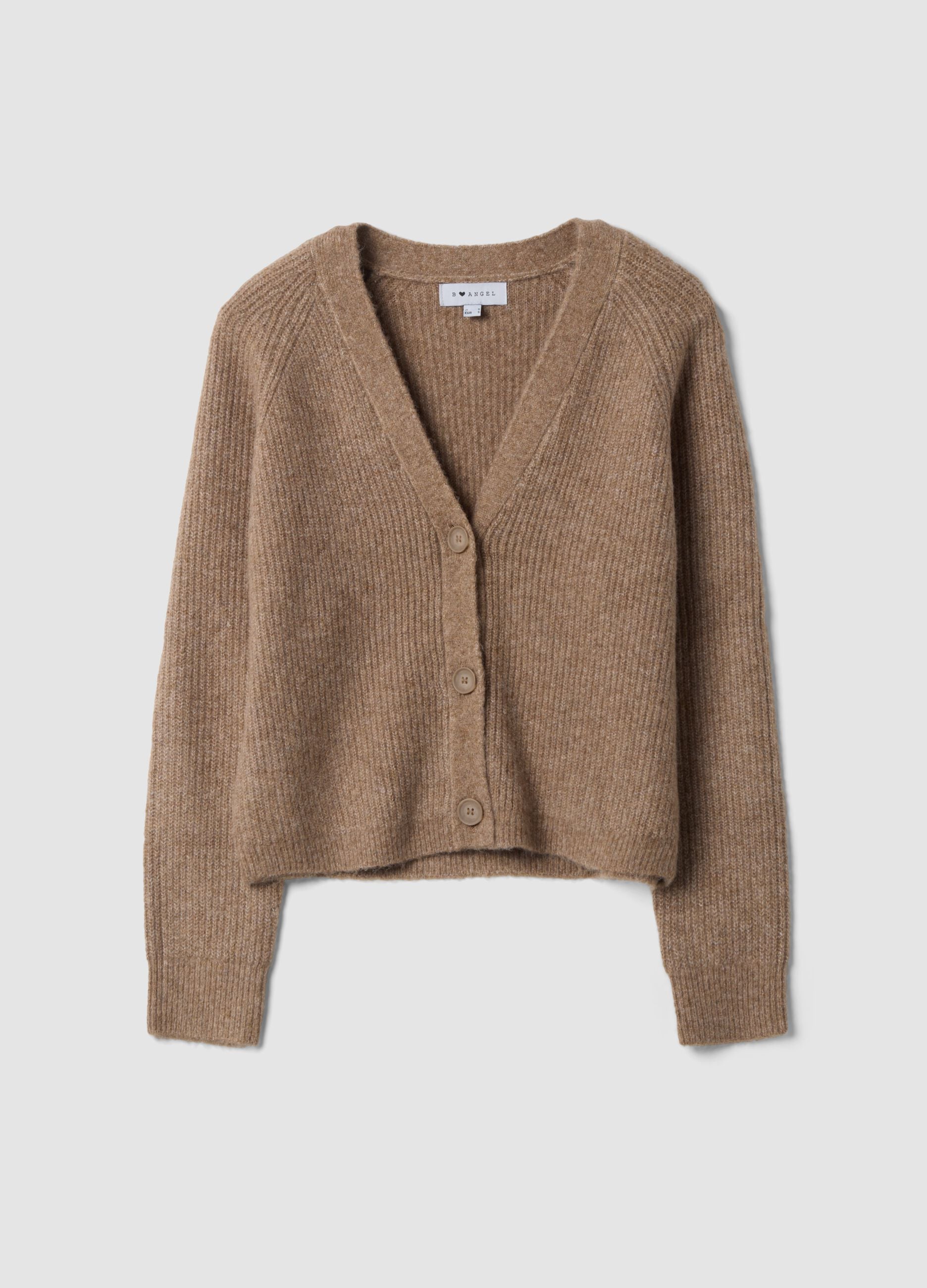 Cardigan marrone in lana elasticizzata con scollo profondo a V over fit