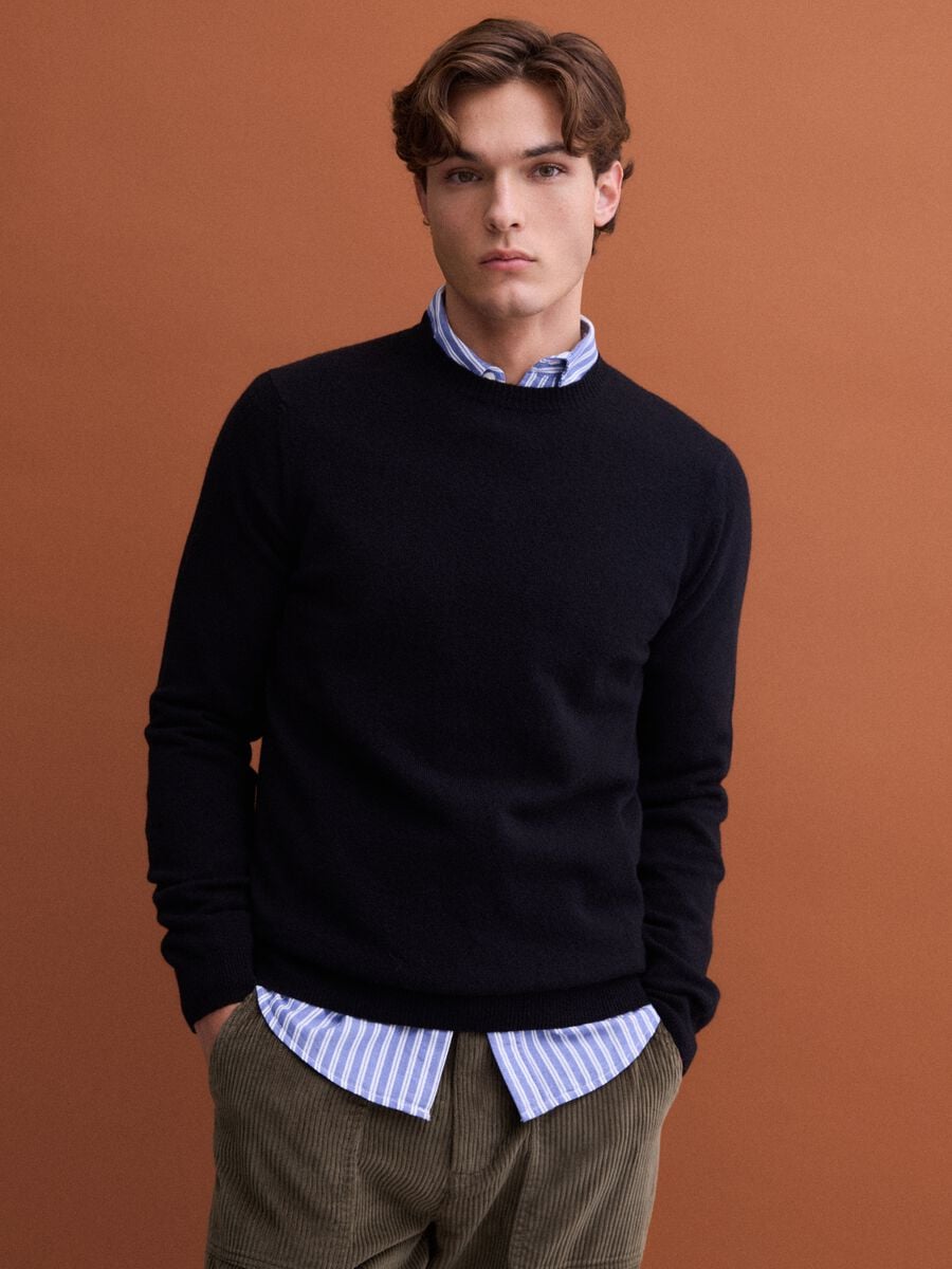 Black pure wool crew-neck jumper, regular fit_1
