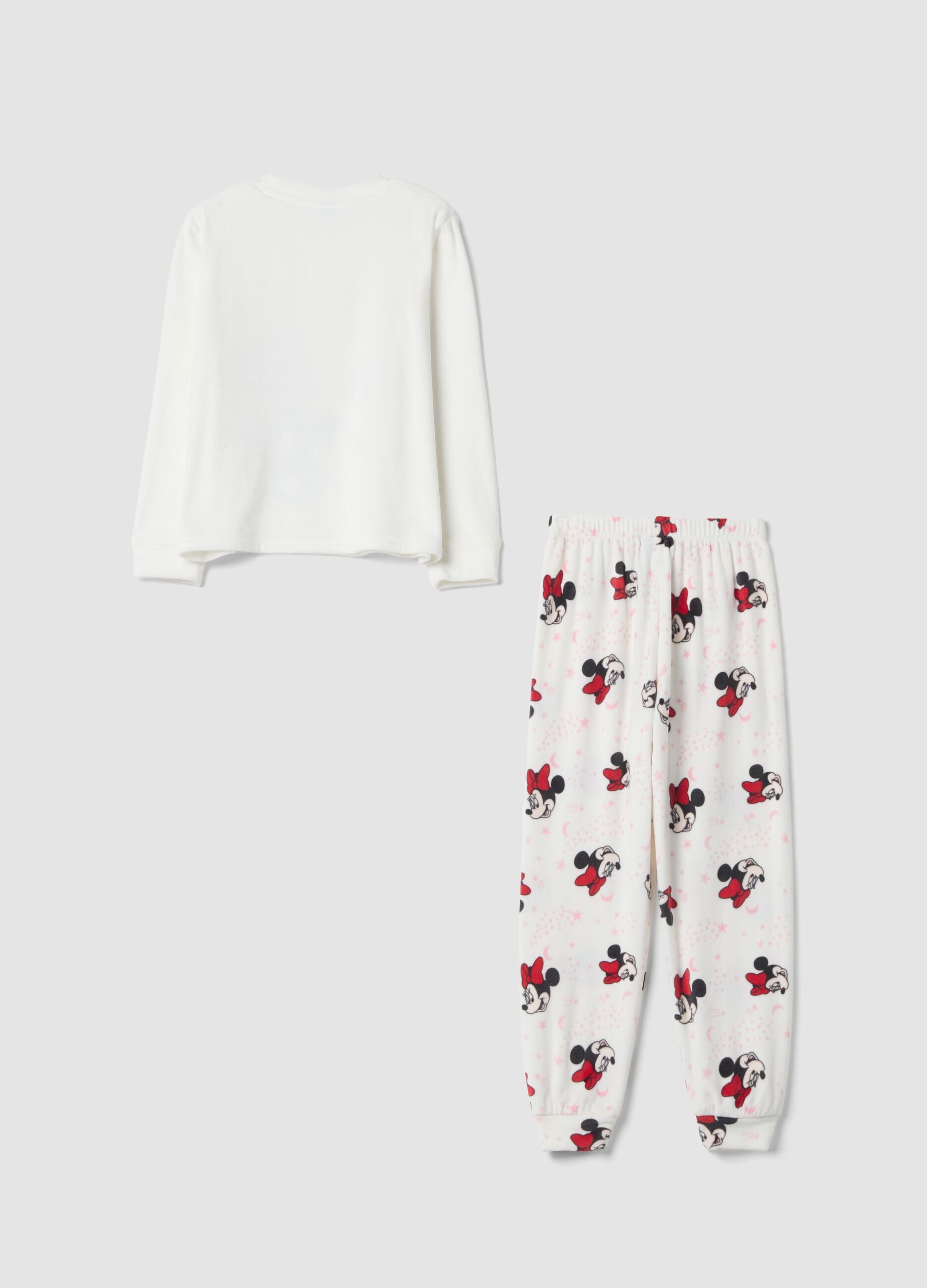 White stretch fabric Minnie print pyjamas with crew neck
