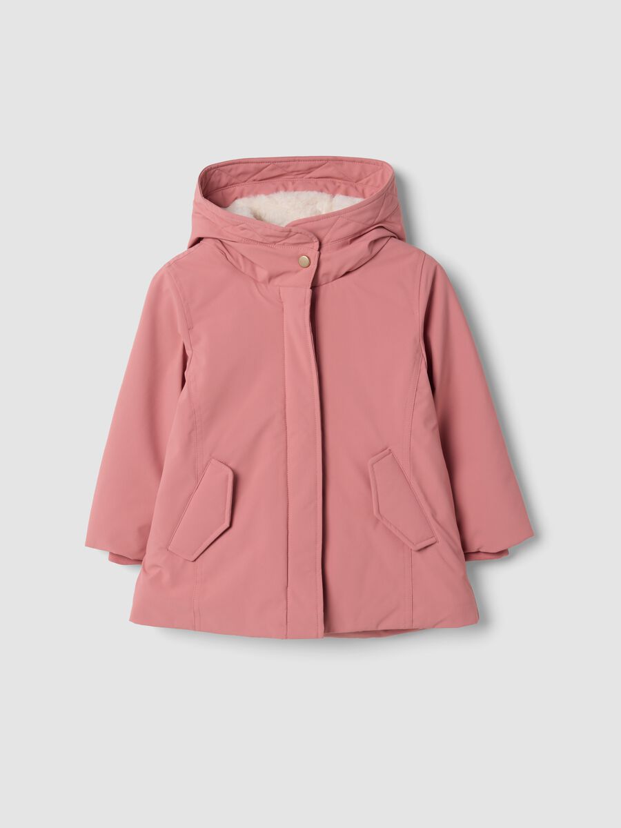 Giacca imbottita rosa con cappuccio e zip idrorepellente_0