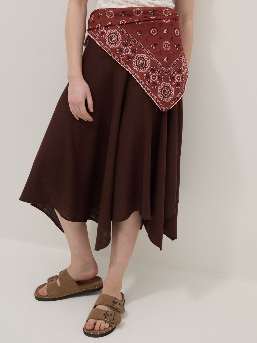 Flowing long brown viscose-linen blend skirt_3