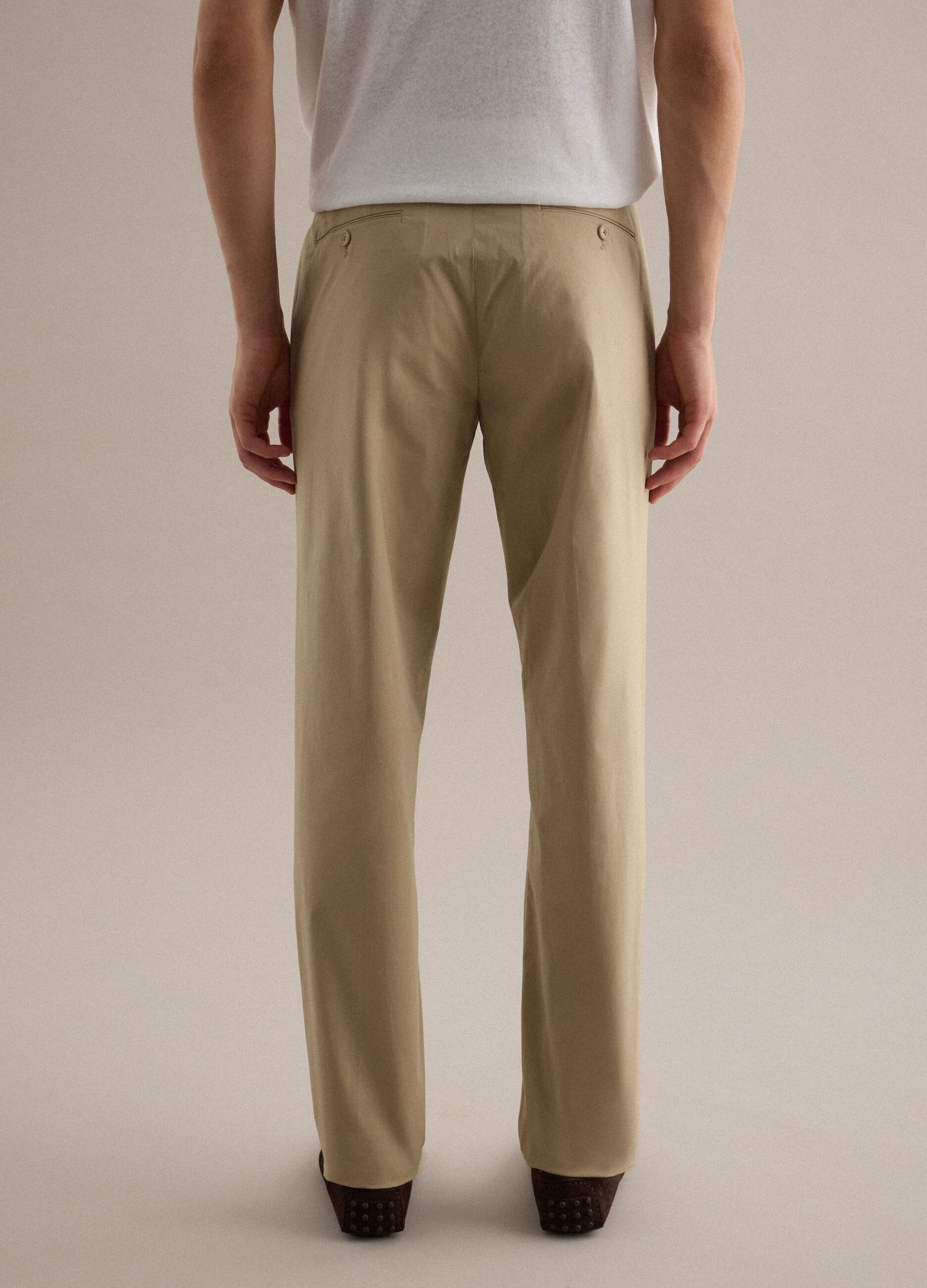 Beige regular-fit stretch cotton trousers