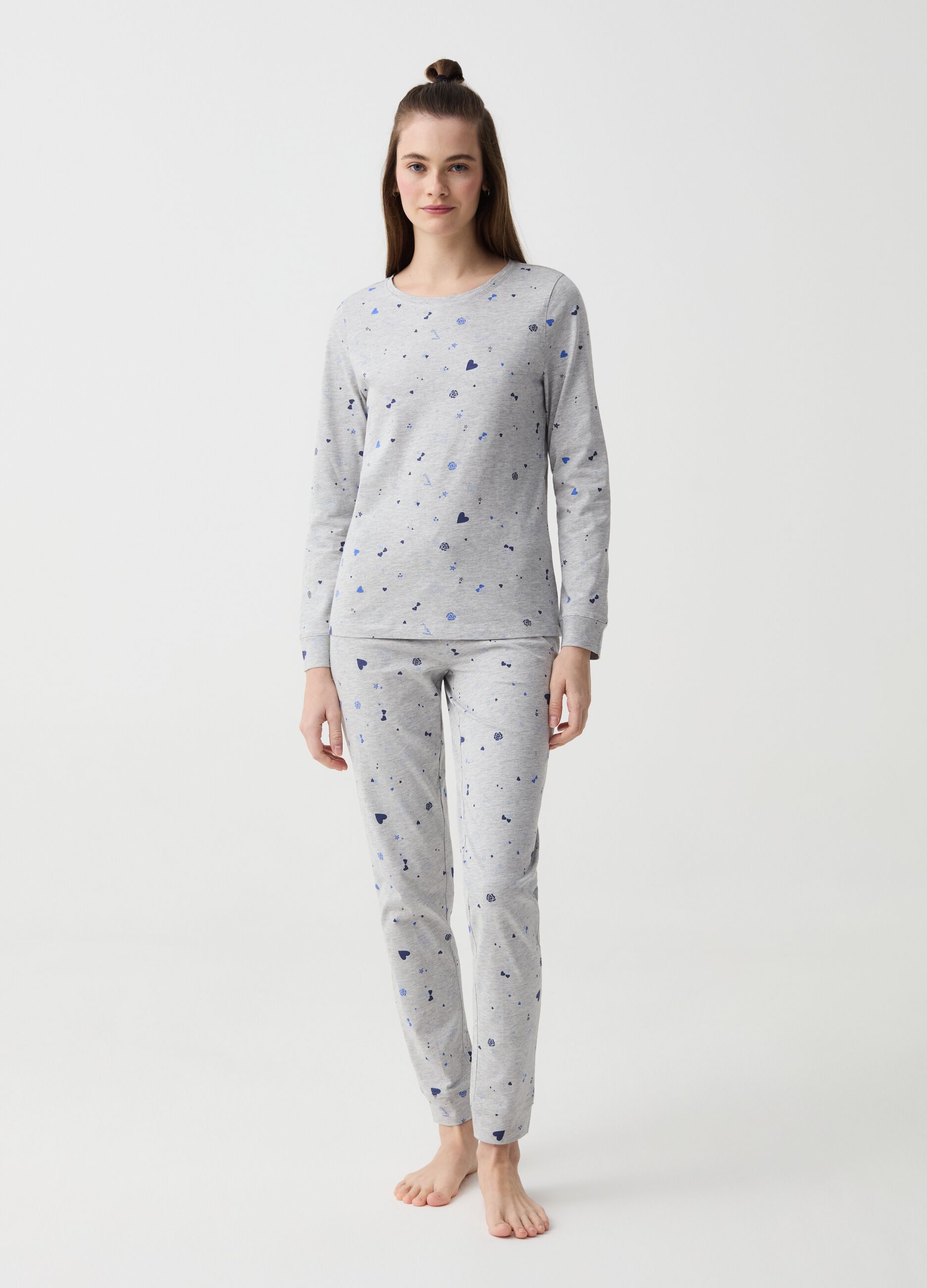 Long pyjamas with all-over love print