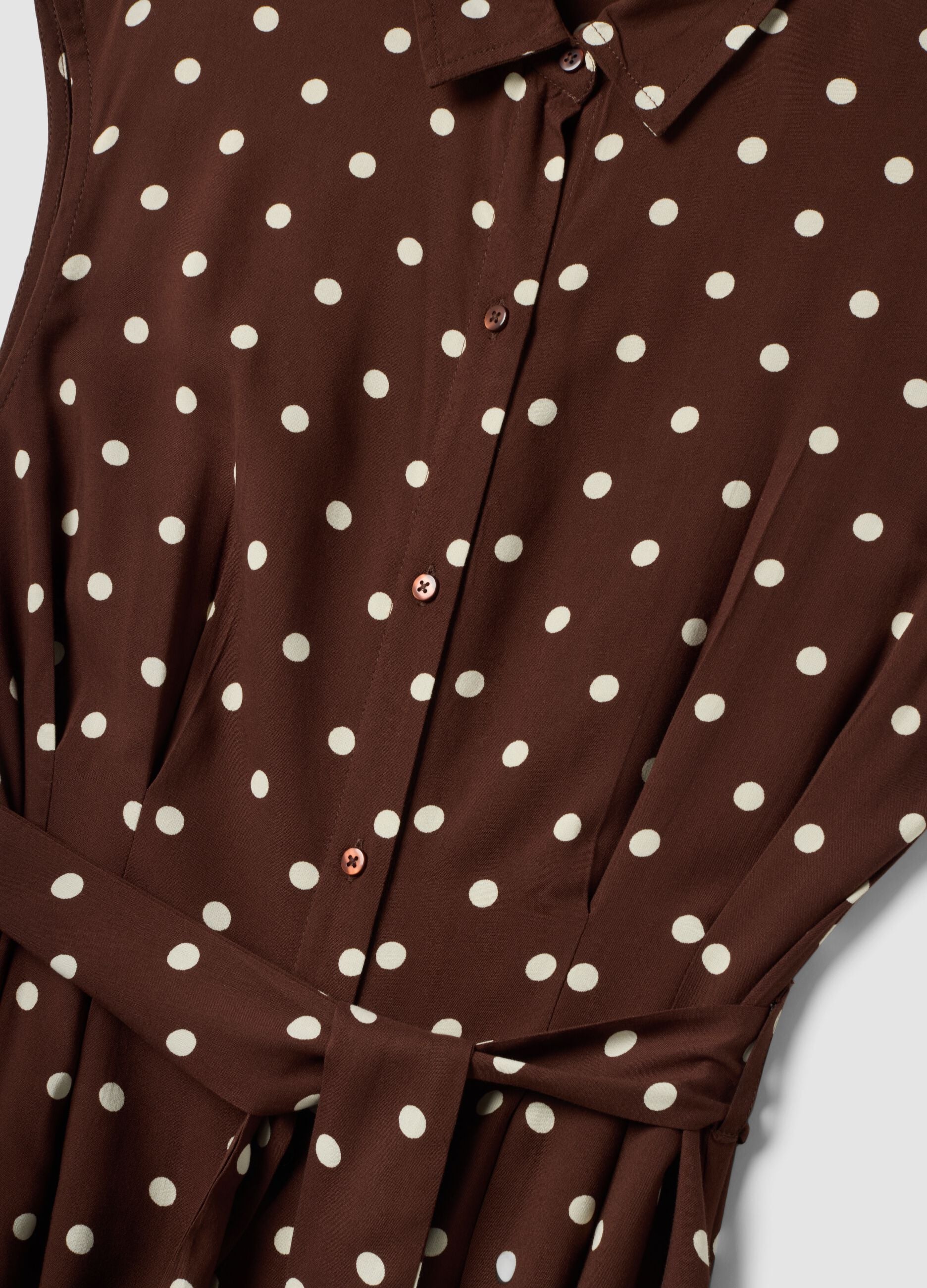 Brown midi dress in pure viscose with polka dots, regular fit