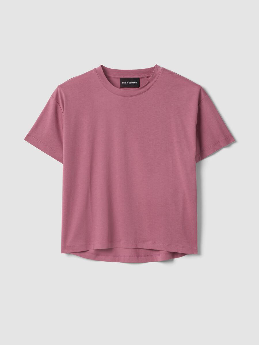Pink short-sleeve T-shirt in lyocell and cotton blend_0