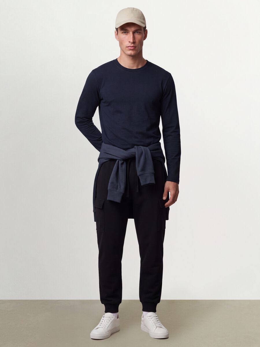 Blue long-sleeve crew-neck T-shirt in pure organic cotton_2