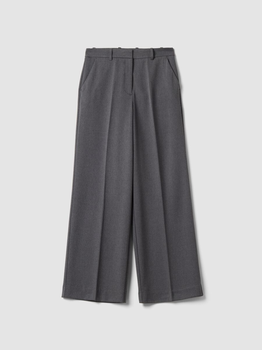 Pantaloni formali grigi flare in viscosa elasticizzata_0