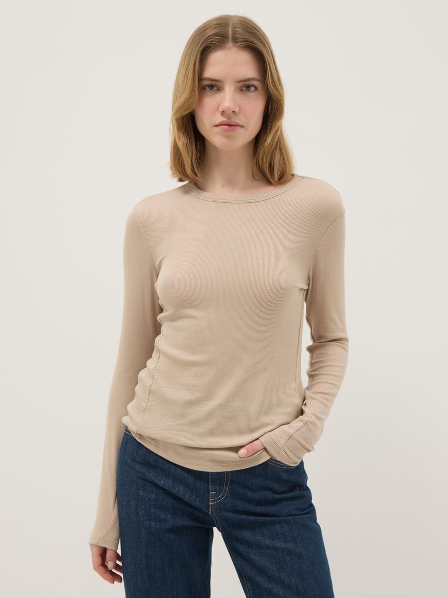 Beige Stretch Modal Regular Fit Top_0