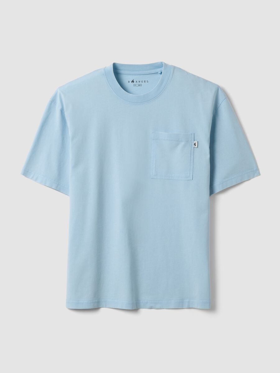 T-shirt azul-claro em algod&atilde;o puro com bolso no peito, corte regular_4