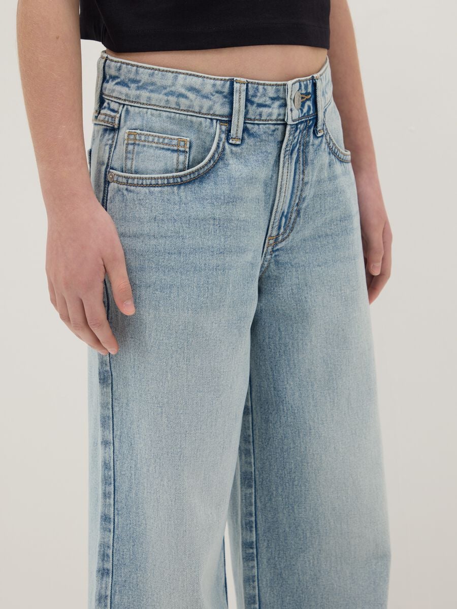 M&auml;dchen-Jaens aus reinem Baumwollstoff in Himmelblau, wide leg_2