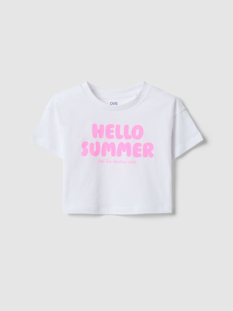 Girls' pure cotton white T-shirt boxy fit with print_0