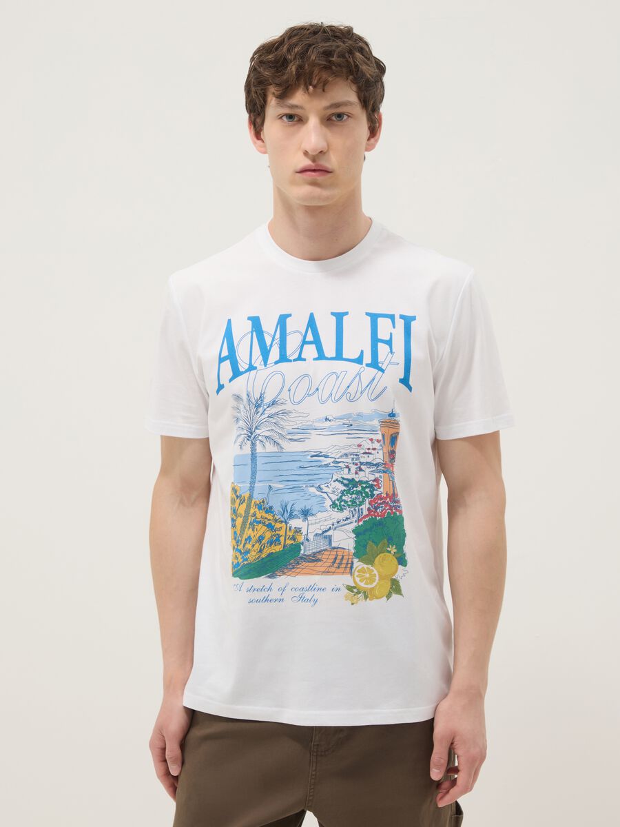 Wei&szlig;es T-Shirt aus reiner Baumwolle mit Print, Regular Fit_0