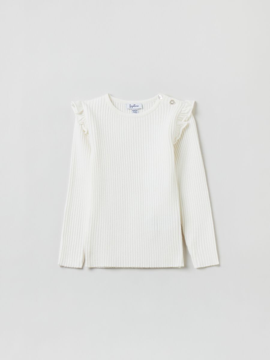 Long-sleeved ribbed T-shirt with flounce_1