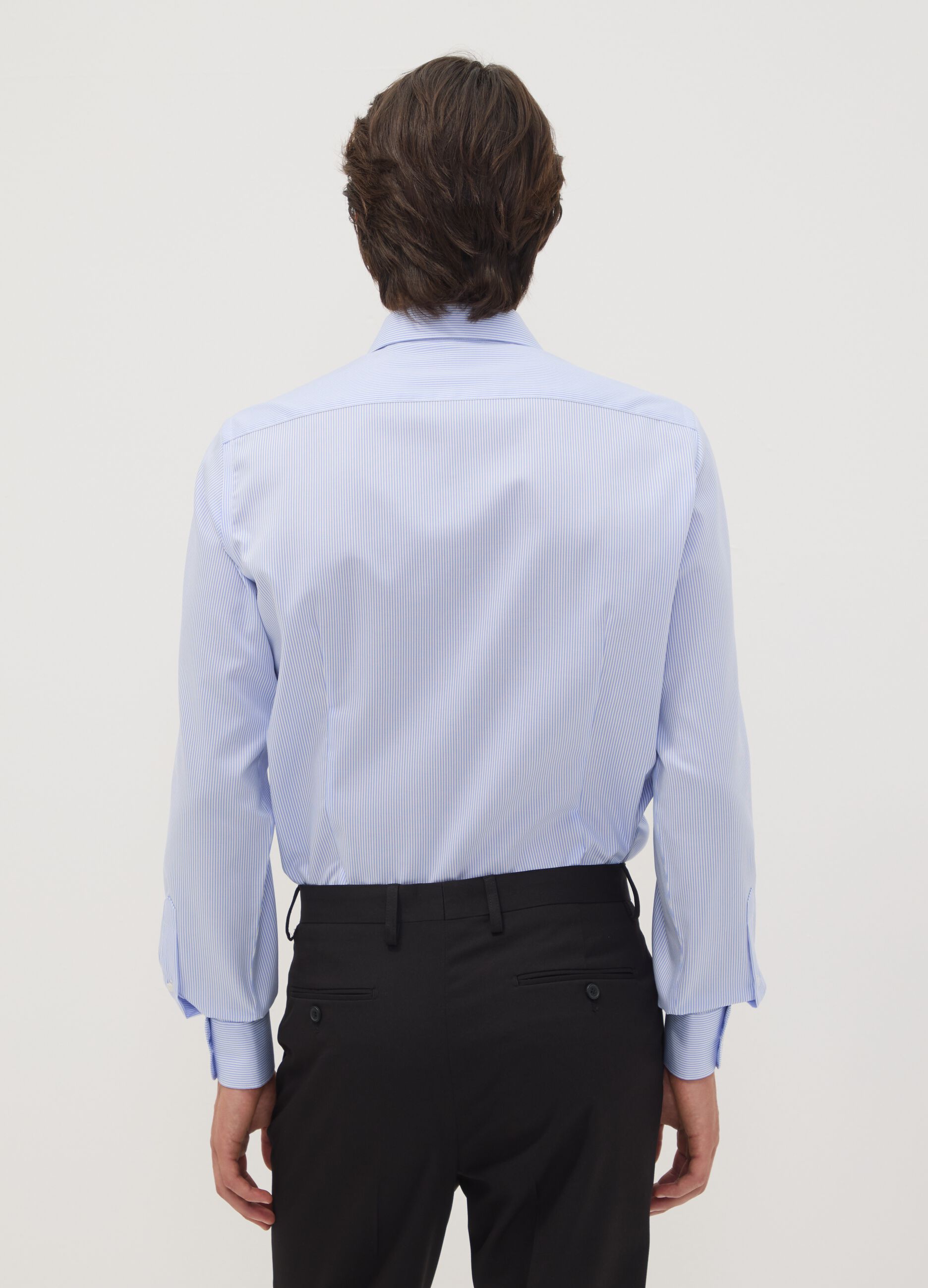 Light blue pure cotton non-iron slim-fit shirt