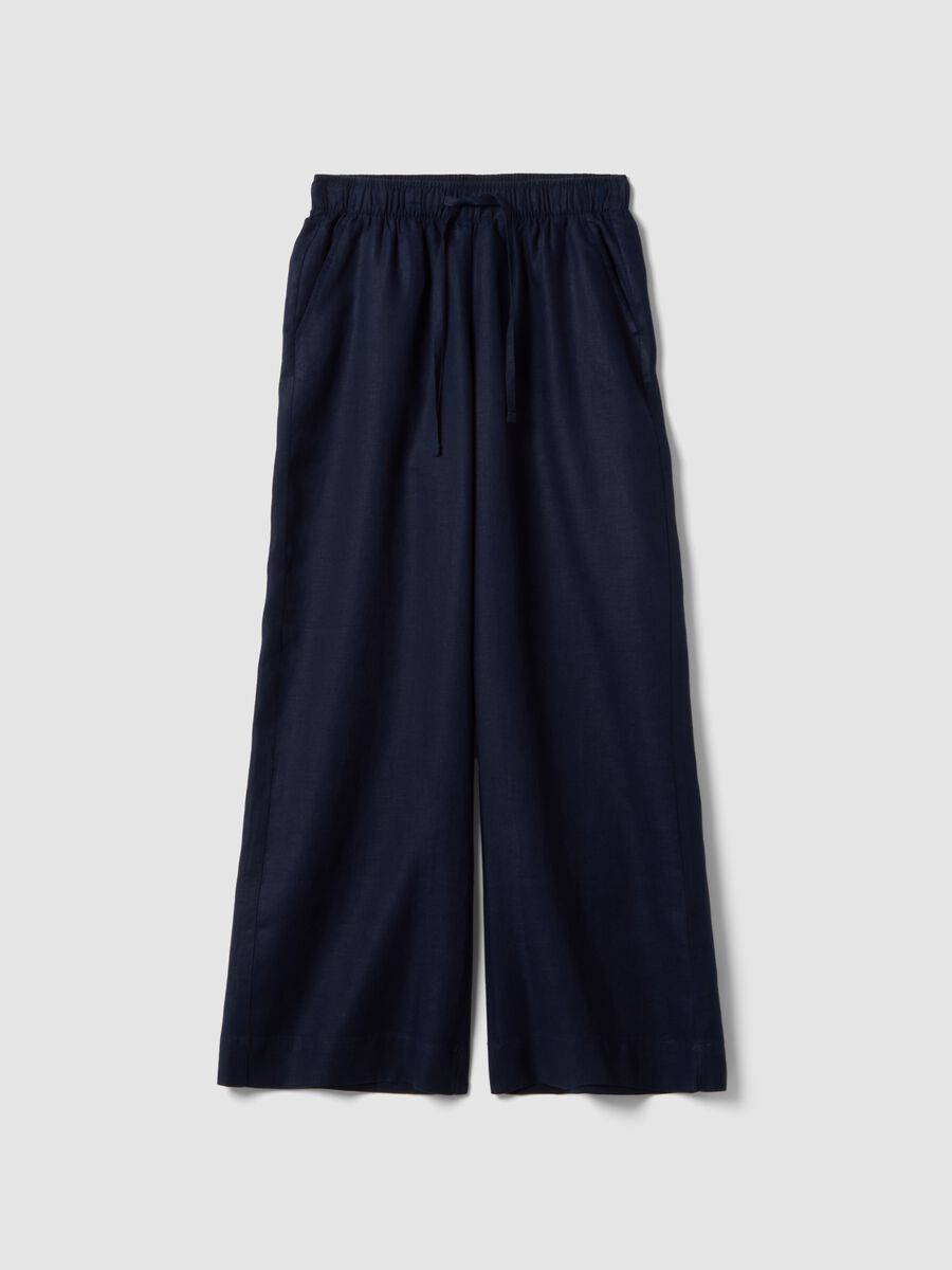 Blue pure linen drawstring trousers, straight fit_4