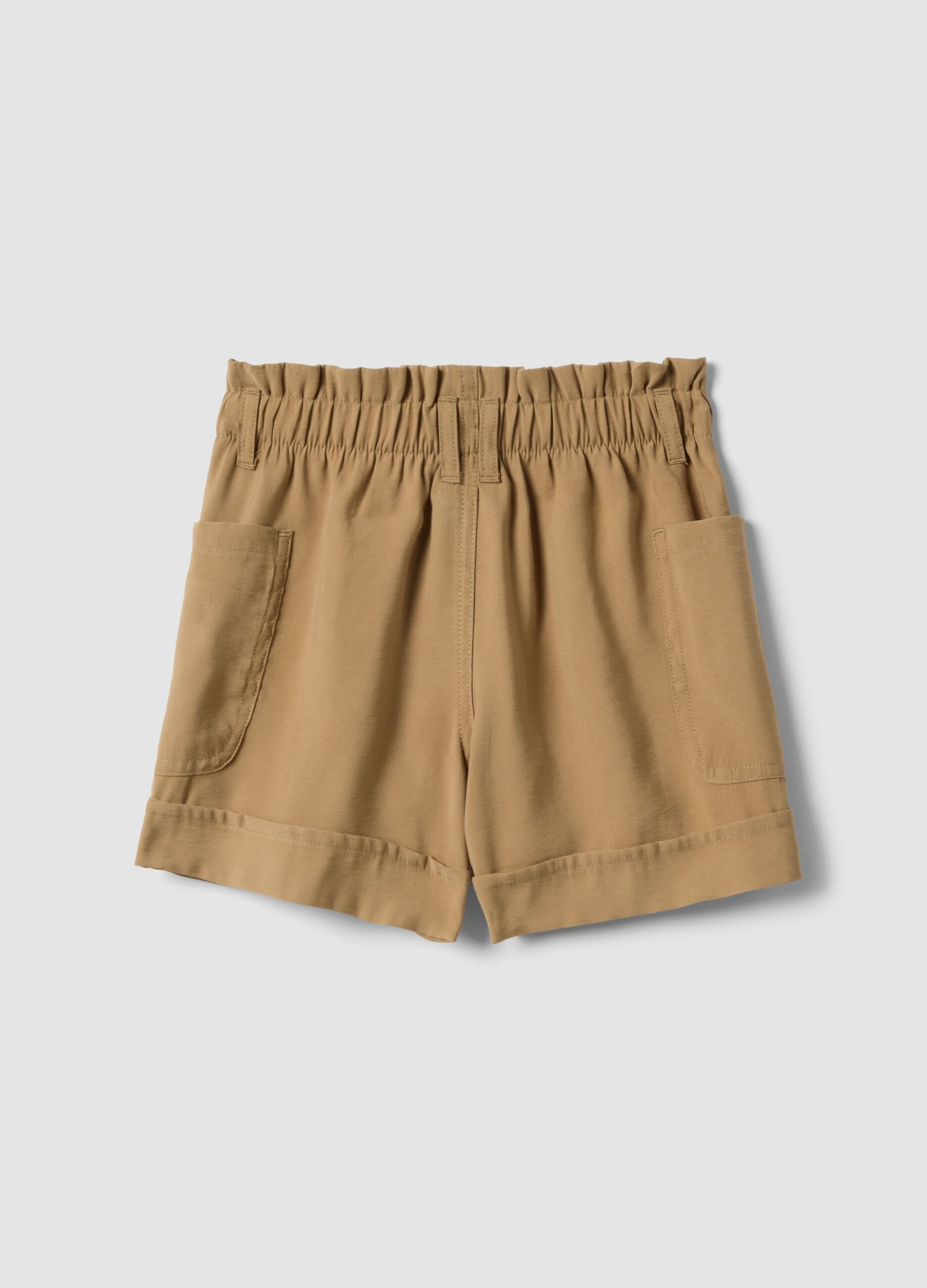 Shorts beige in misto modal con vita elasticizzata paper bag