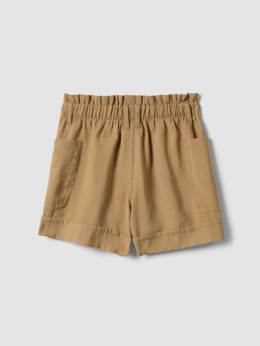 Shorts beige in misto modal con vita elasticizzata paper bag_1