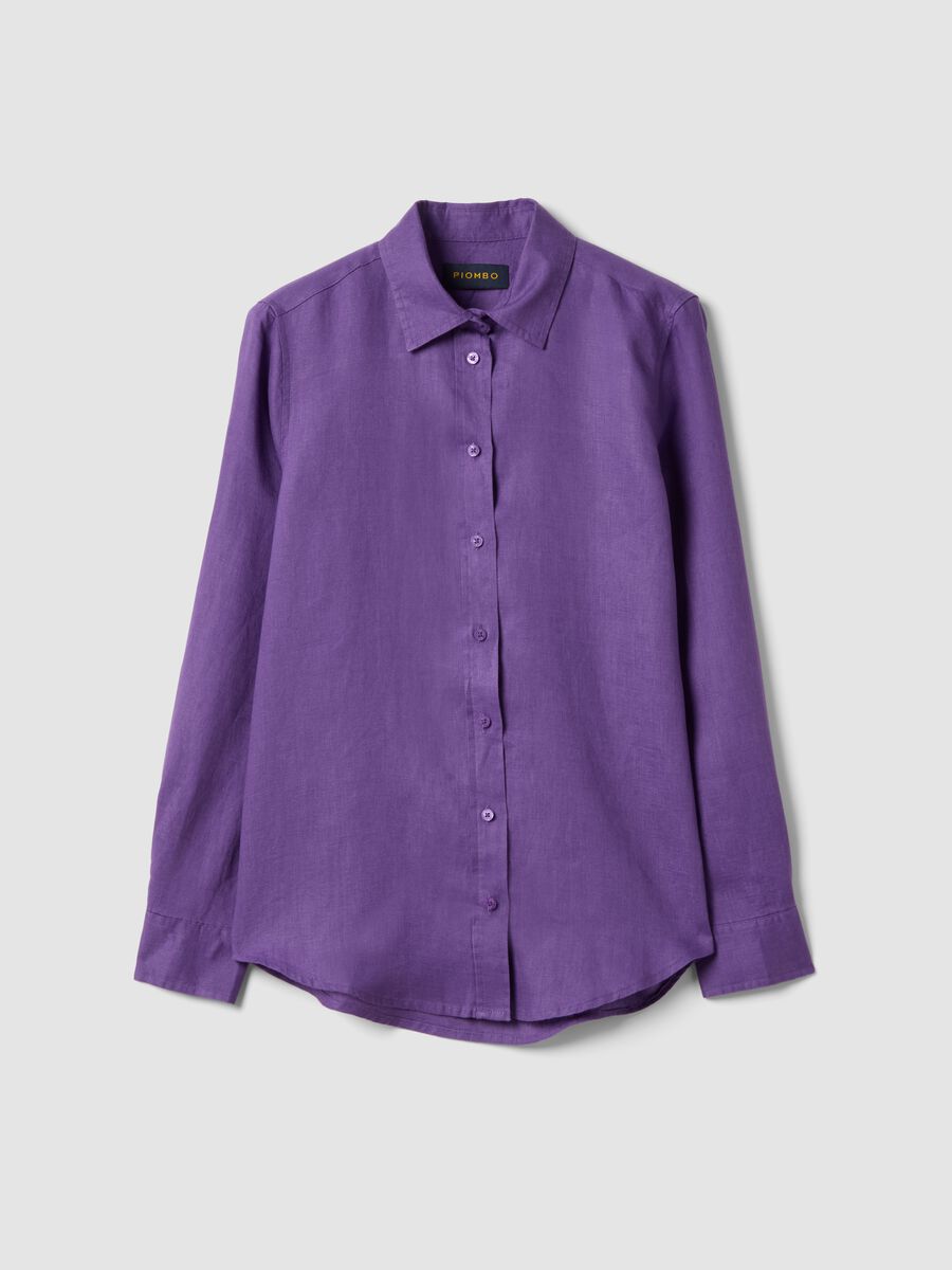Purple pure linen regular fit shirt_0