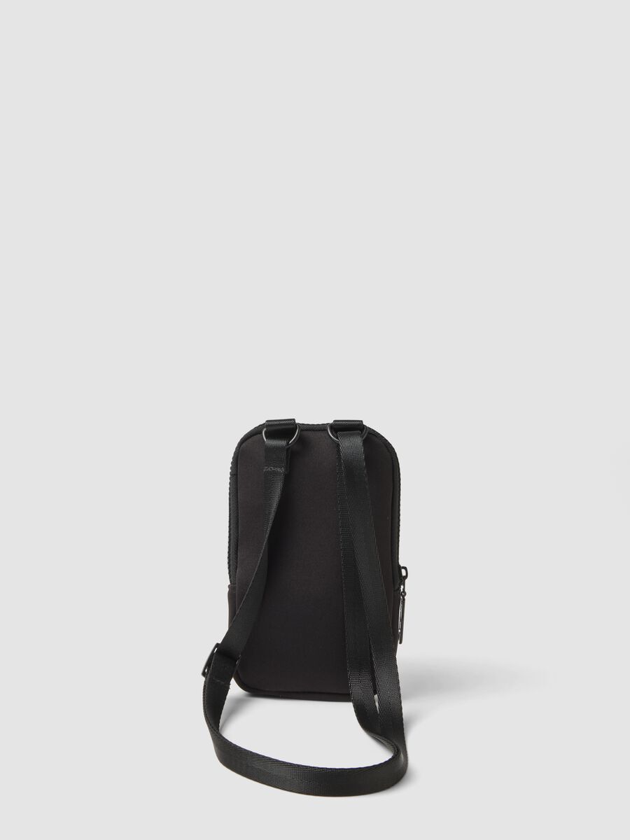 Schwarze Handytasche mit Reissverschluss und verstellbarem Schulterriemen_1