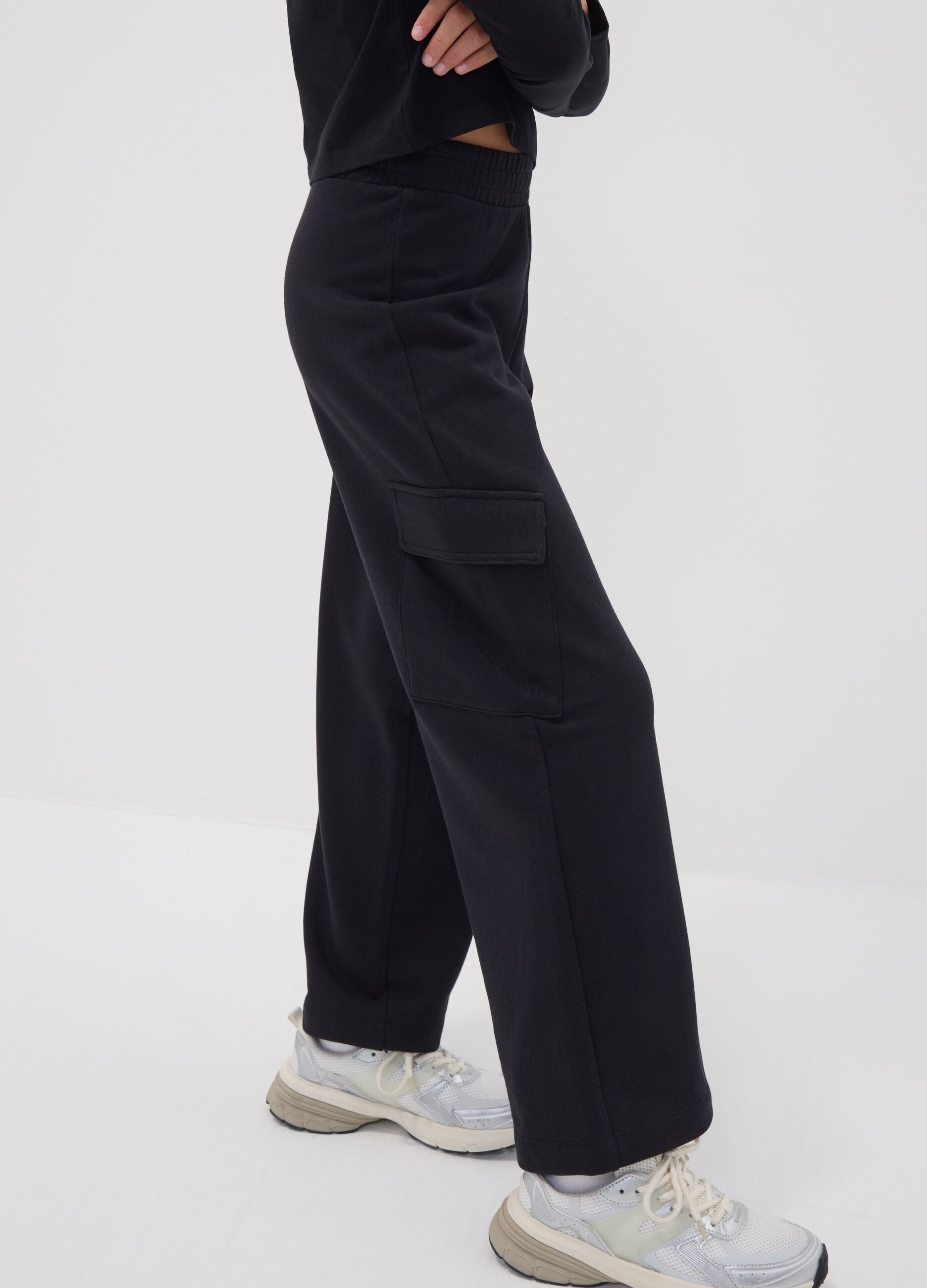 Pantaloni cargo neri culotte in puro cotone per ragazza