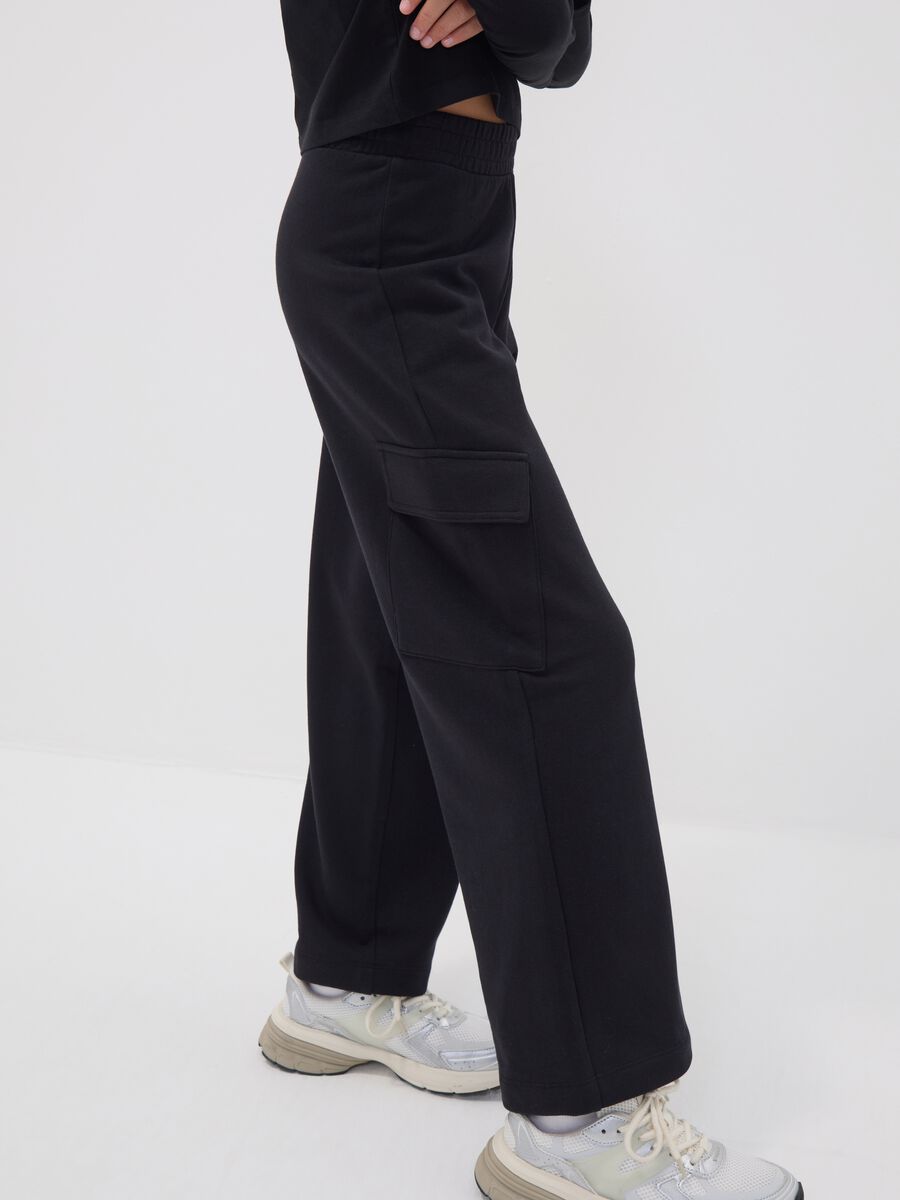 Pantaloni cargo neri culotte in puro cotone per ragazza_2