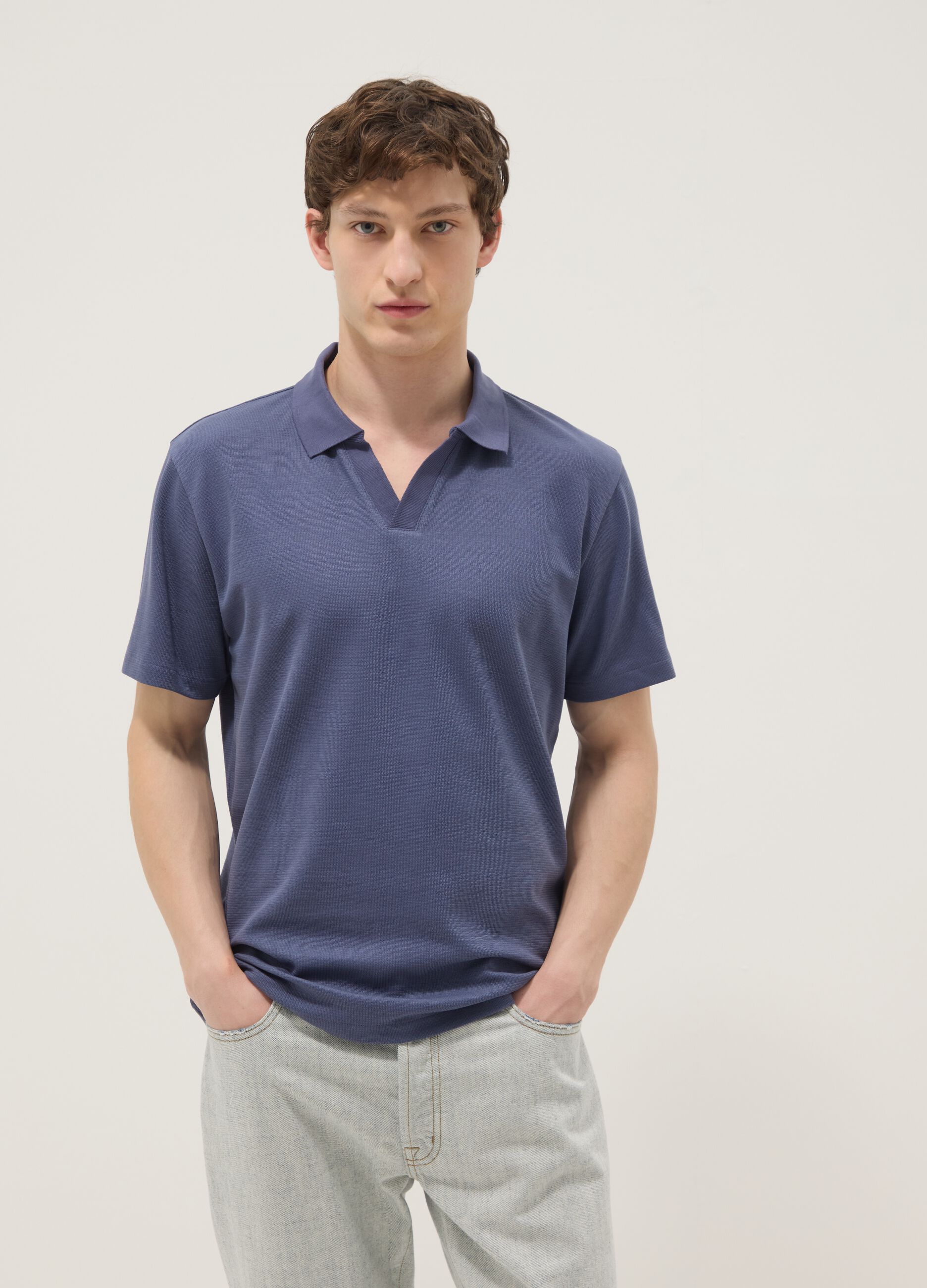Blue stretch cotton polo shirt