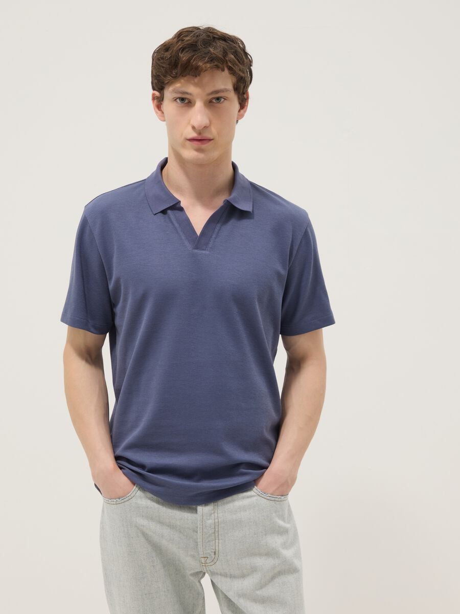 Blaues Polohemd aus Stretch-Baumwolle_1