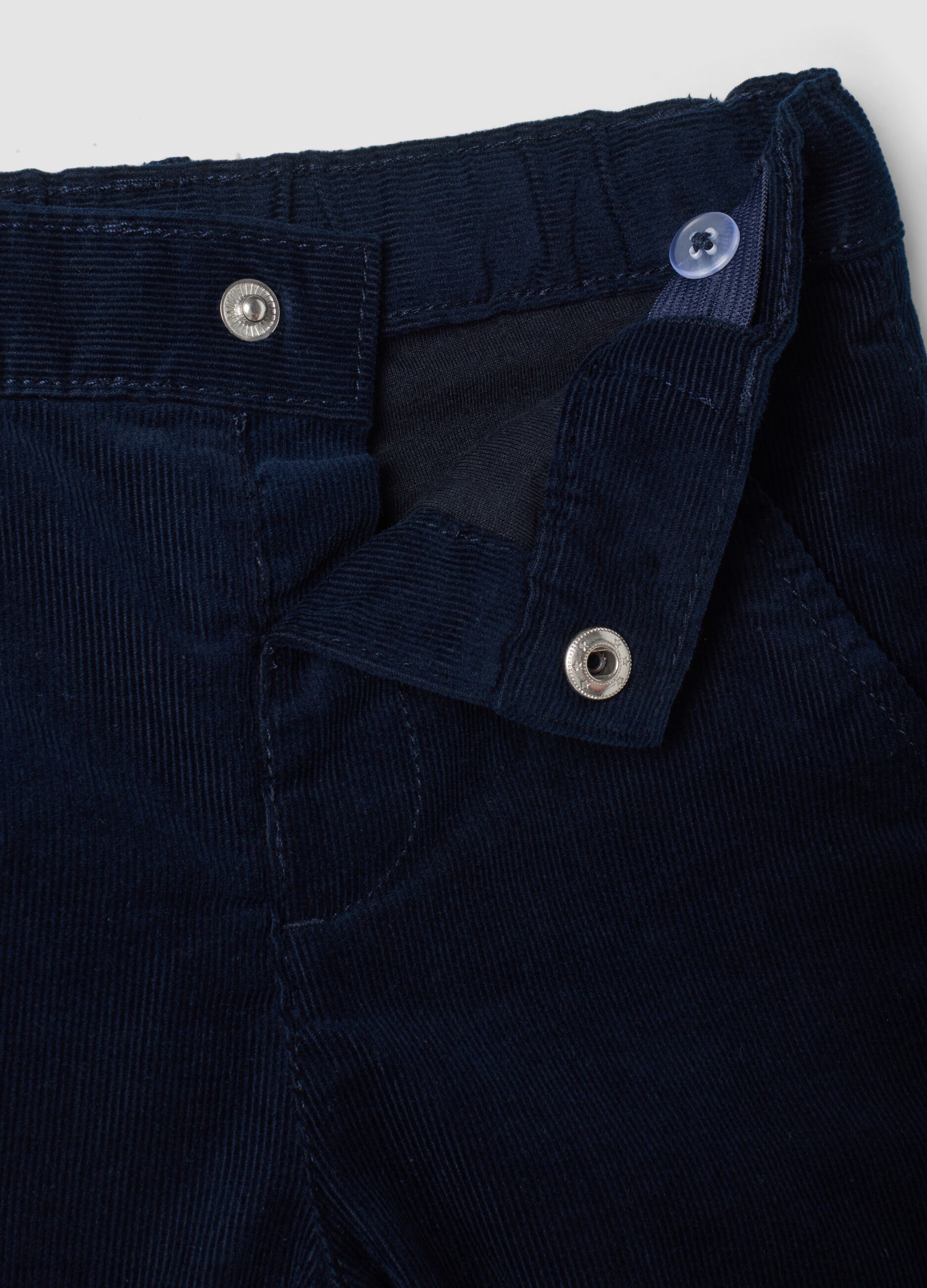 Pantaloni blu in puro cotone a coste