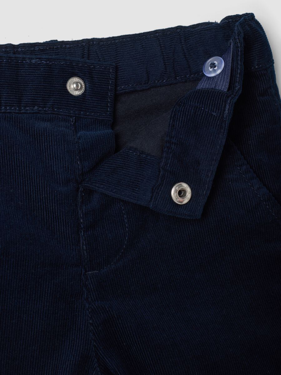Pantaloni blu in puro cotone a coste_2