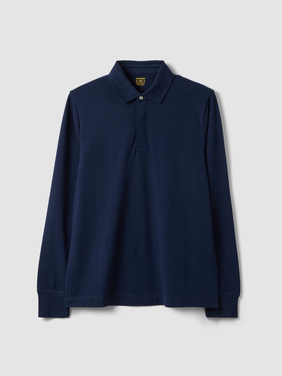 Navy stretch-cotton long-sleeve polo shirt, regular fit_4