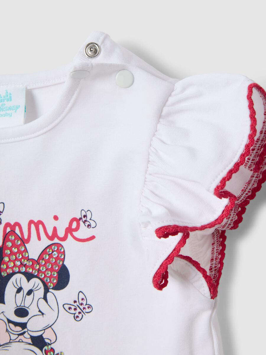 White stretch cotton girls&rsquo; t-shirt with Minnie ruffles_2