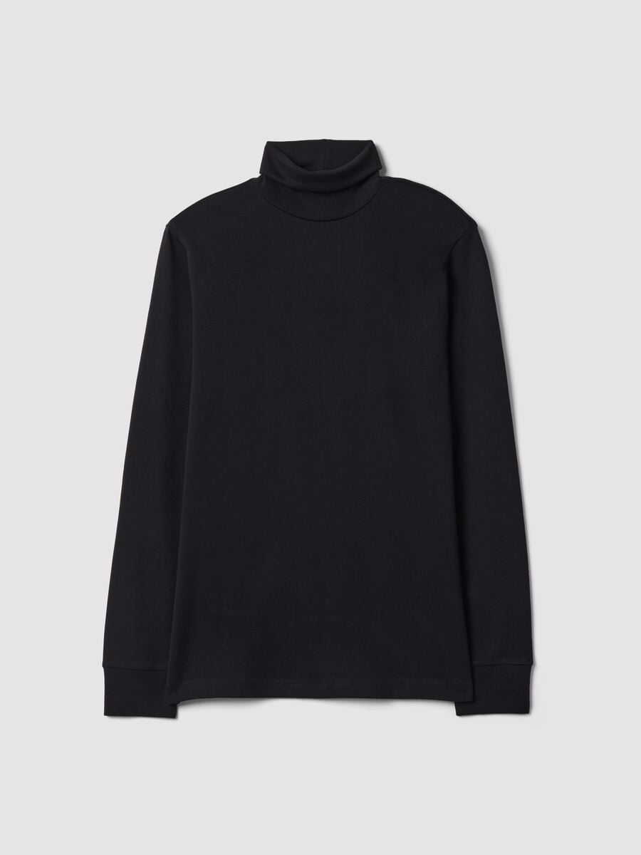 T-shirt nera in puro cotone con dolcevita_0