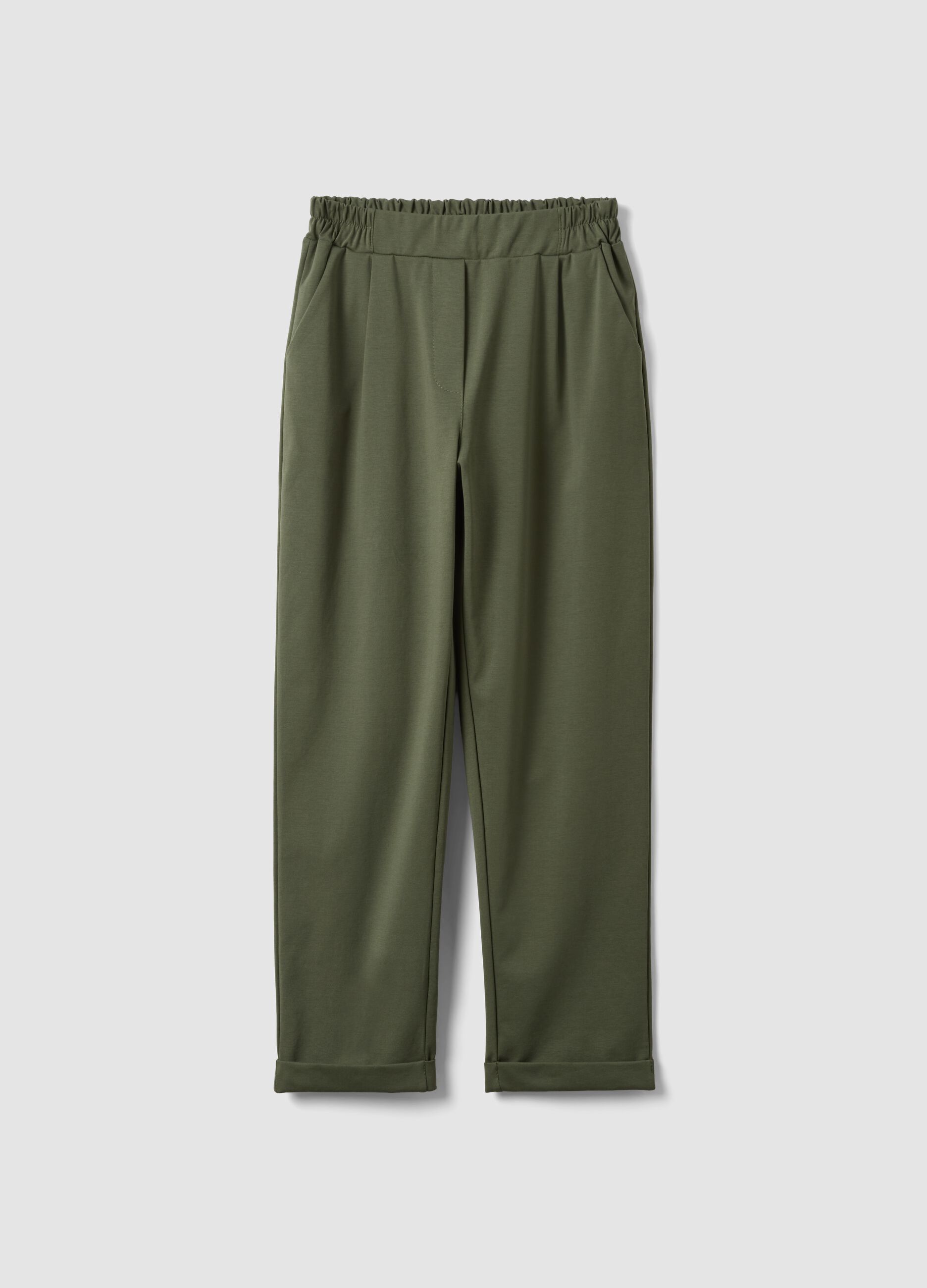 Green Regular Fit Stretch Cotton Blend Trousers