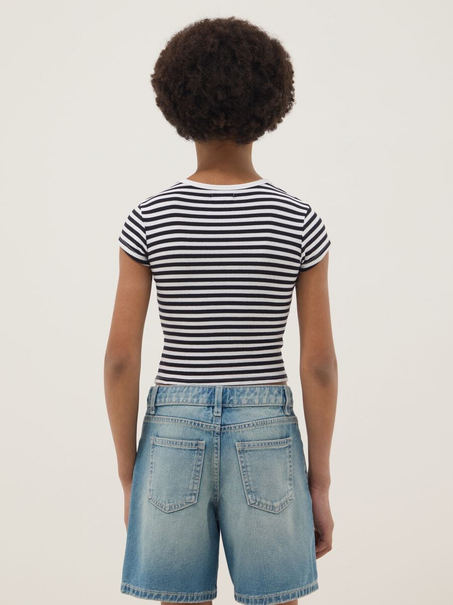 Girls&rsquo; fitted striped stretch-cotton T-shirt in multicolour_1
