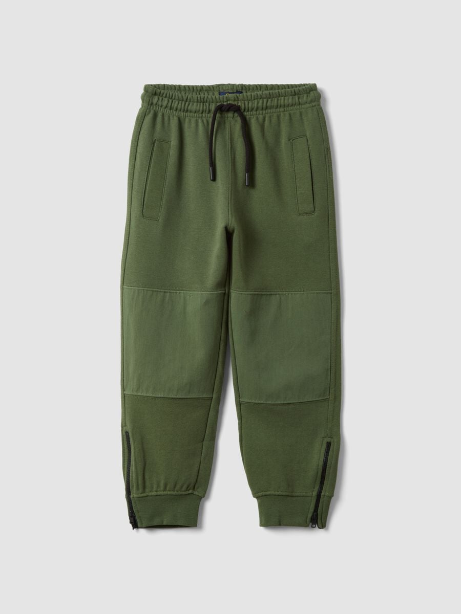 Pantalon jogging vert en coton m&eacute;lang&eacute; avec cordon de serrage_0