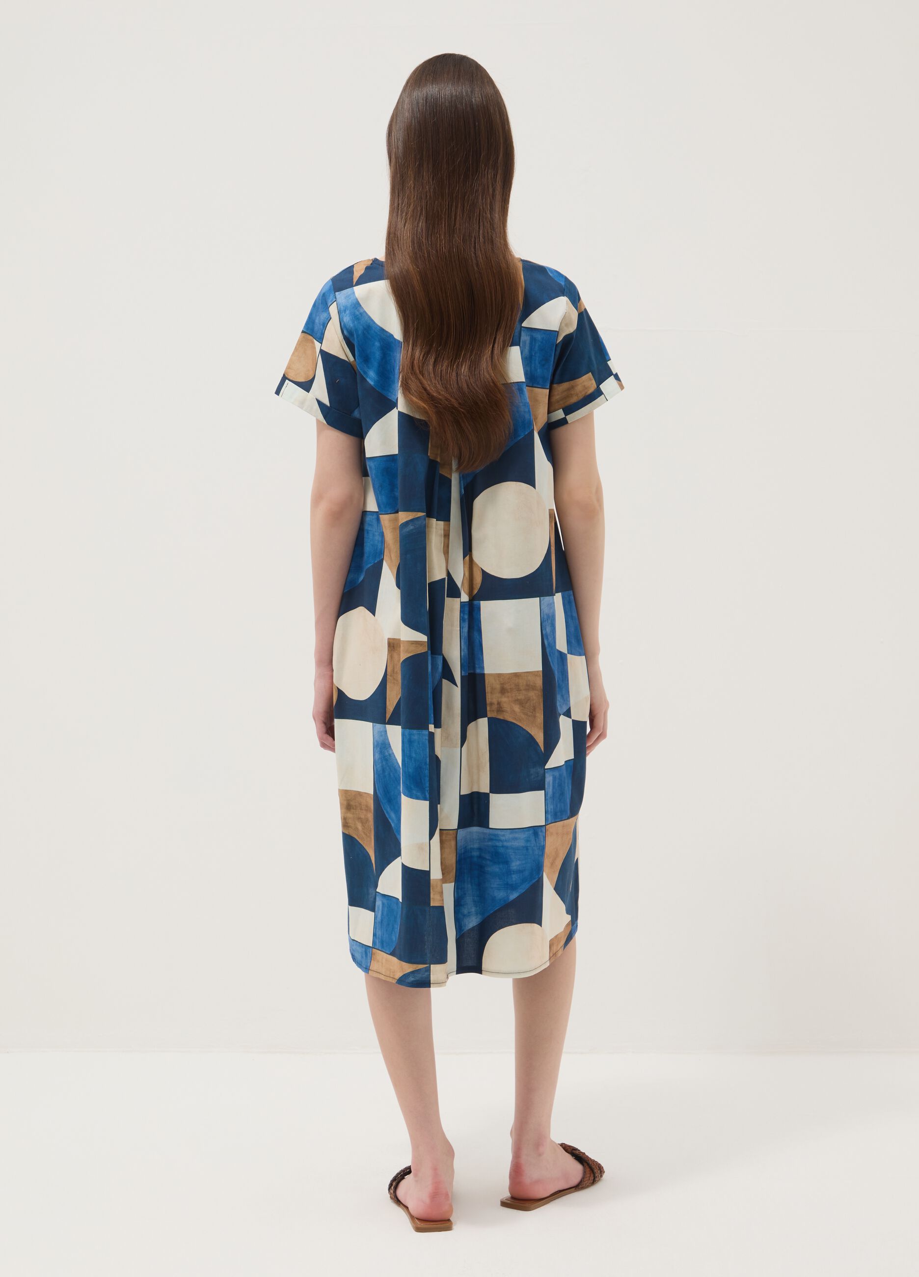 Midi-Kleid aus elastischer Baumwolle in Multicolor mit geometrischem Print