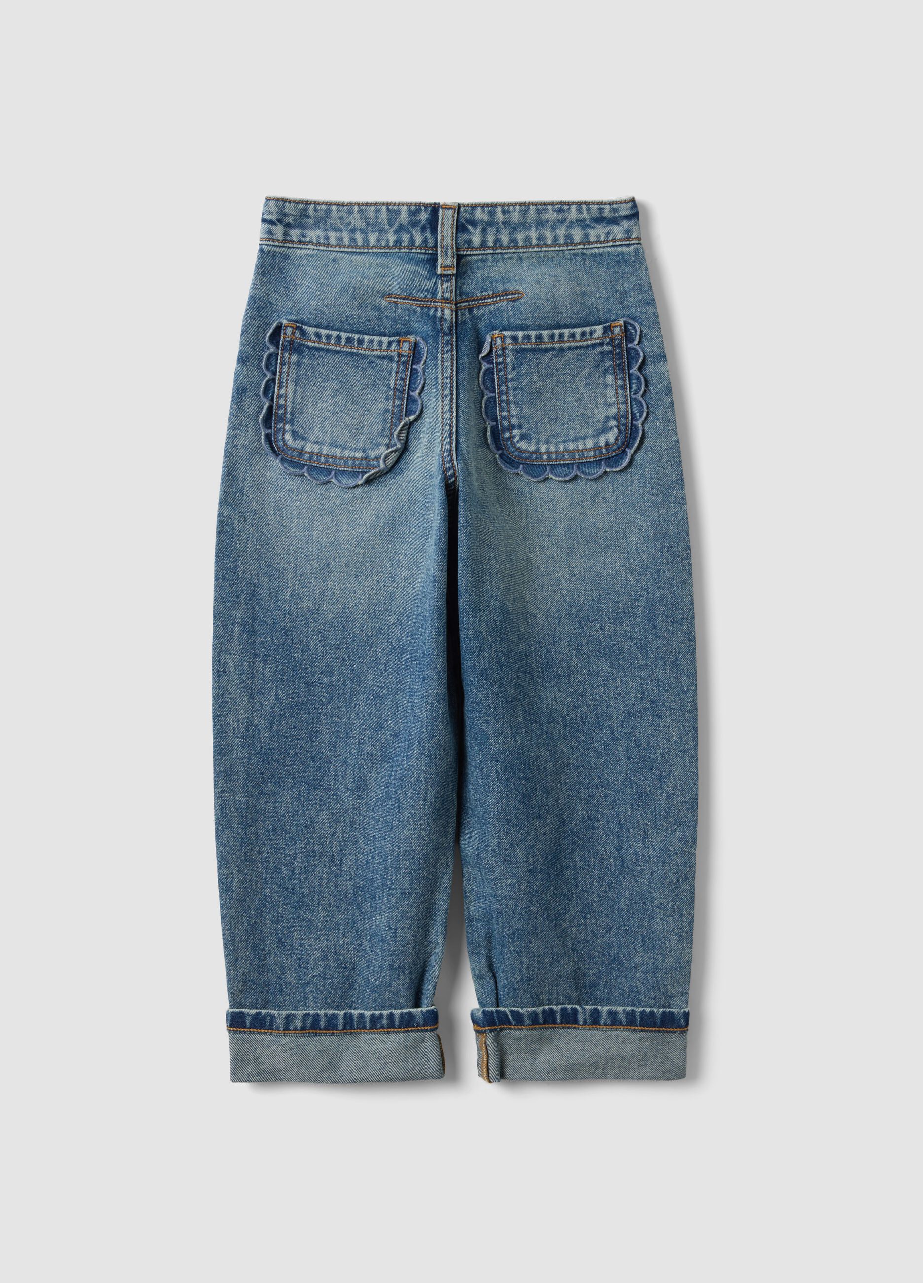 Jeans blu in puro cotone straight fit con passanti per bambina