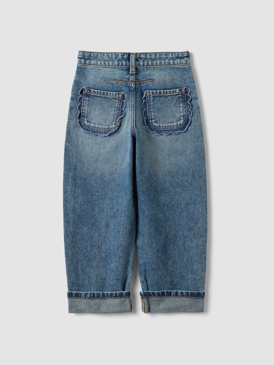 Jeans blu in puro cotone straight fit con passanti per bambina_1