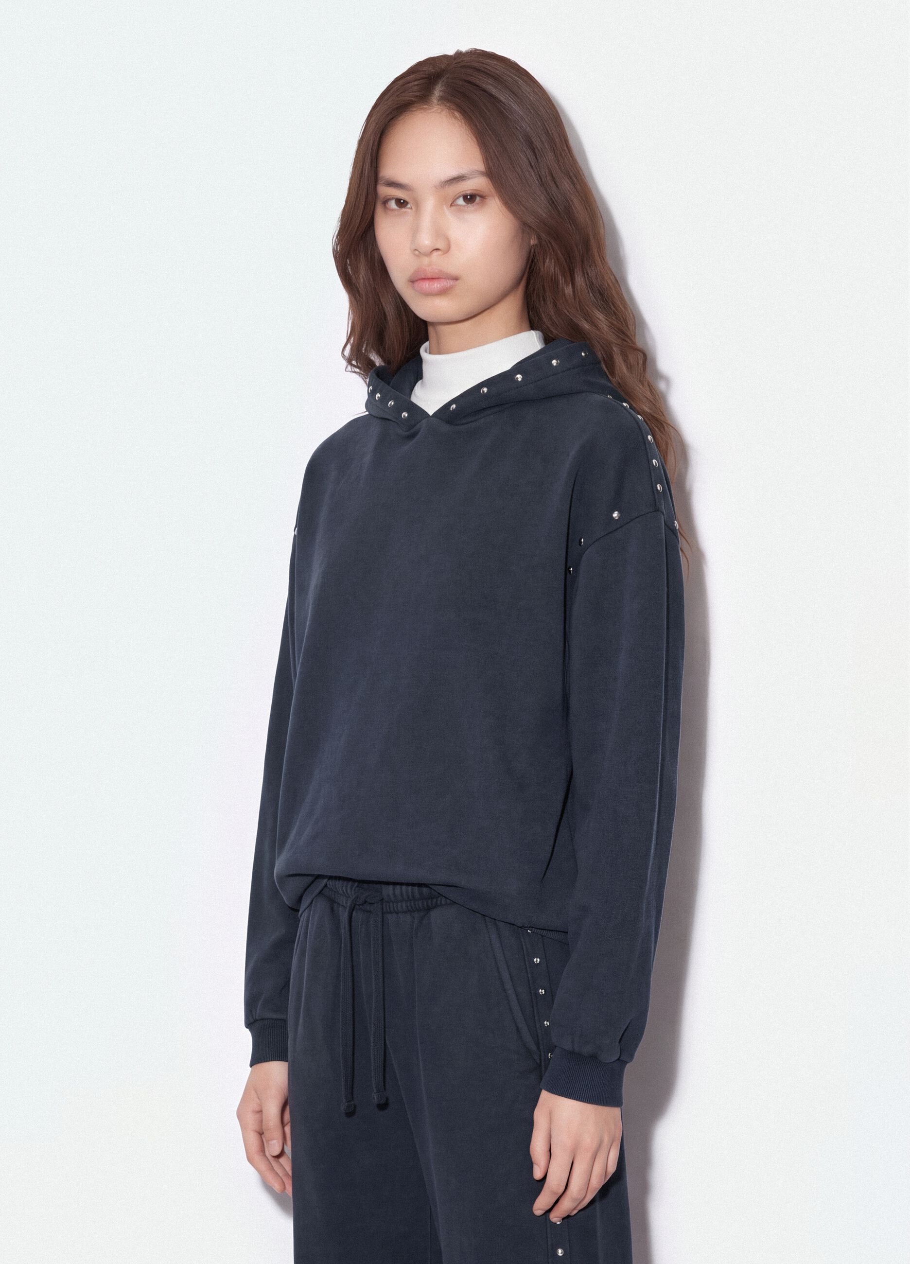 Grauer Hoodie aus Baumwollmix mit Strass, Relaxed Fit