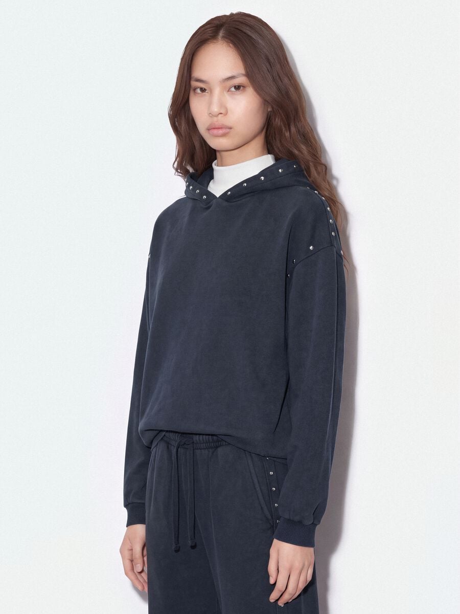 Grey cotton-blend hoodie with rhinestones, relaxed fit_0