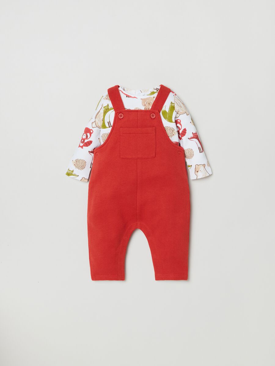 T-shirt with print and cotton dungarees set_0