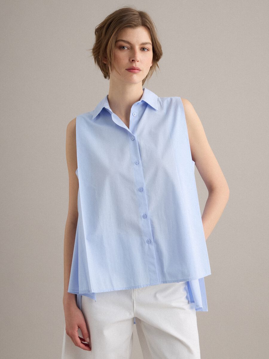 Sleeveless light-blue pure cotton shirt_1