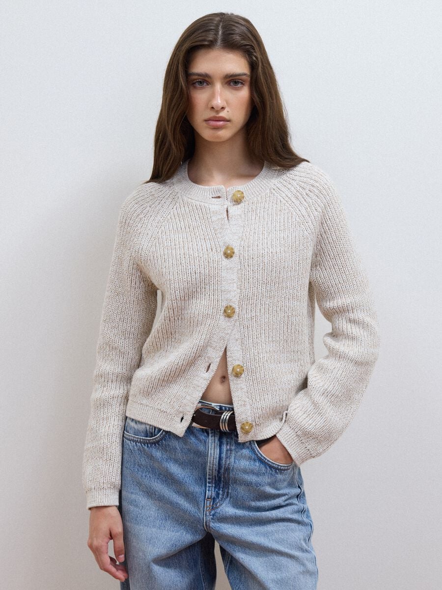 White pure cotton knitted cardigan, regular fit_1