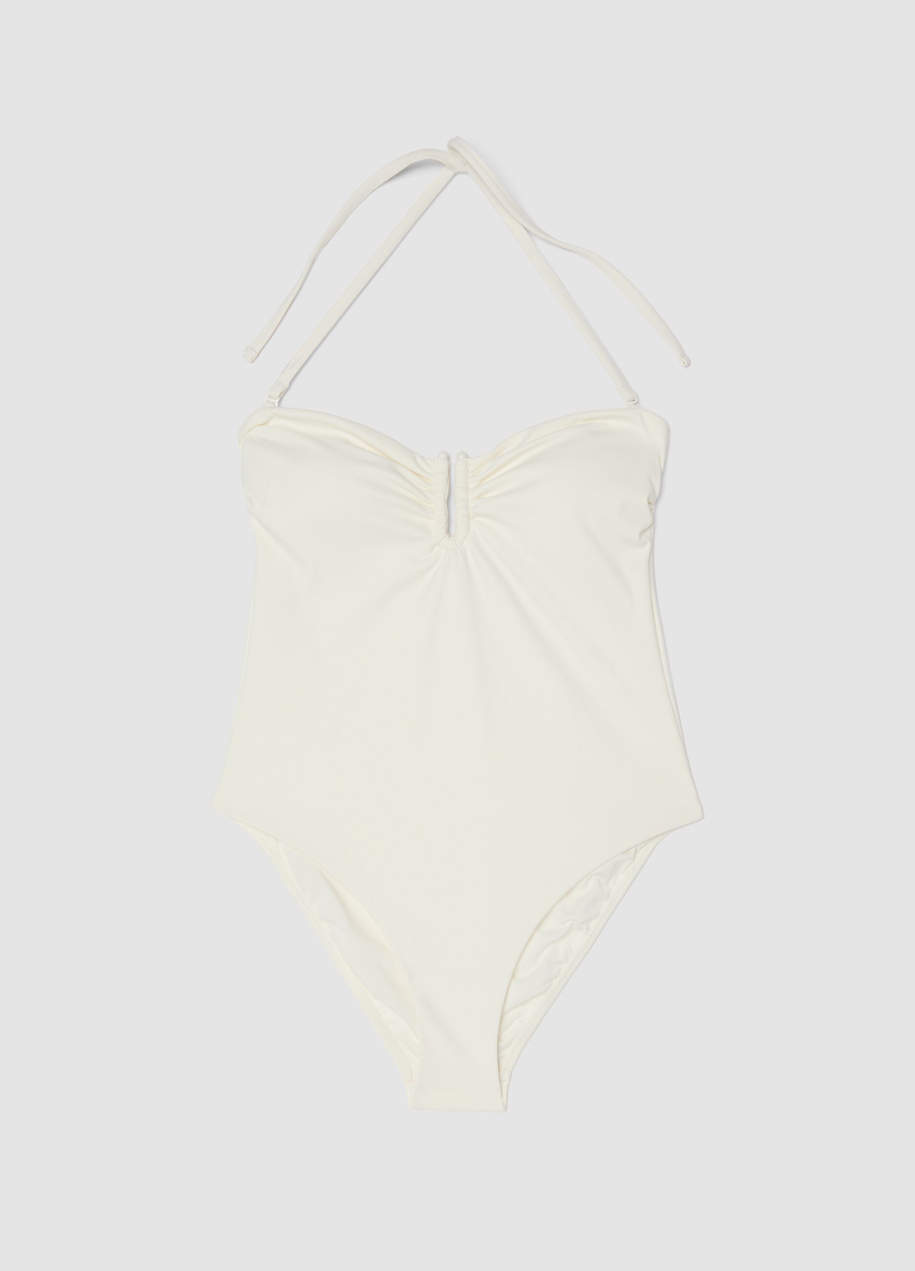 White one-piece swimsuit in stretch fabric with removable straps