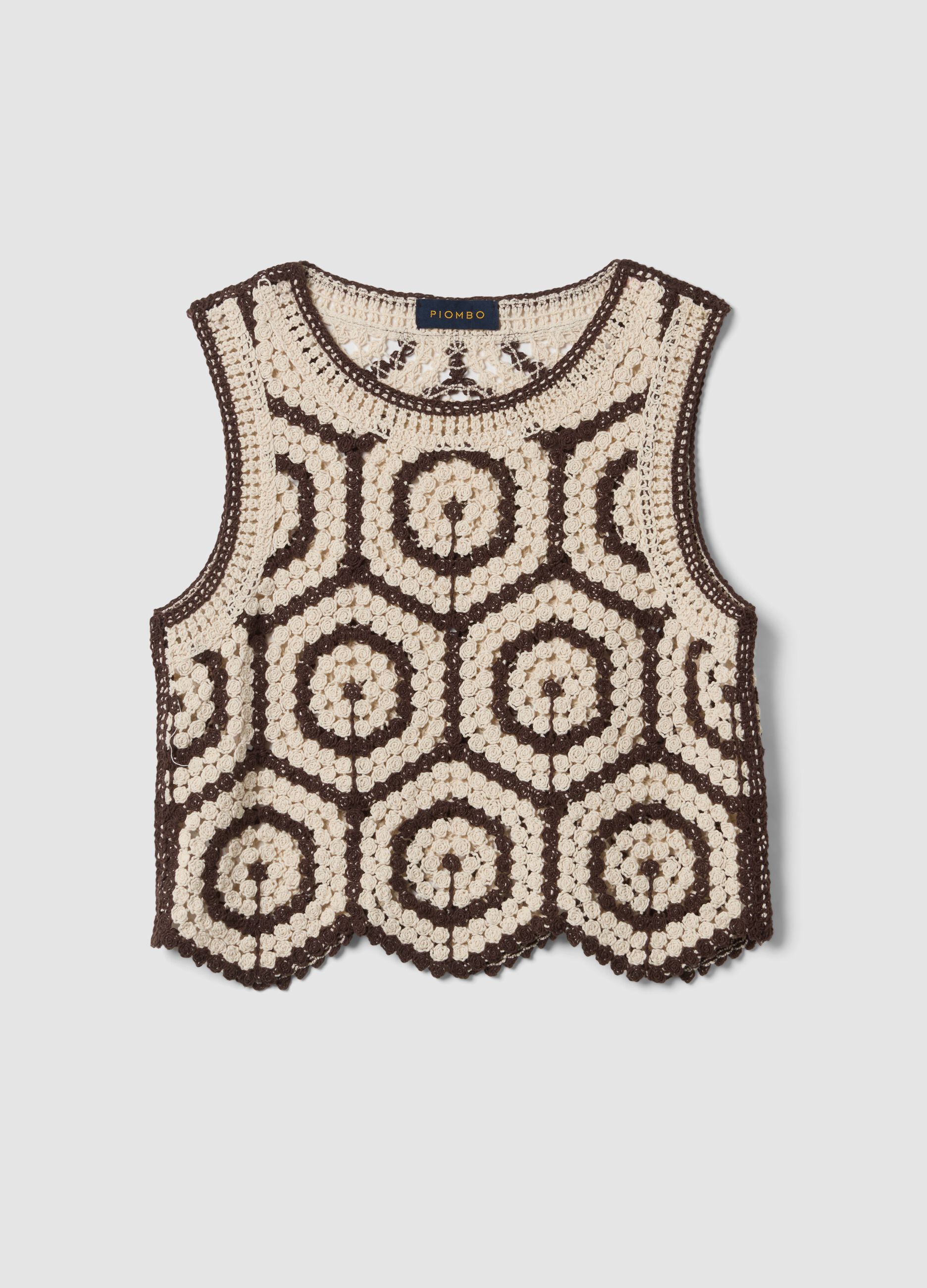 Regular-fit multicolour cotton-blend crochet top