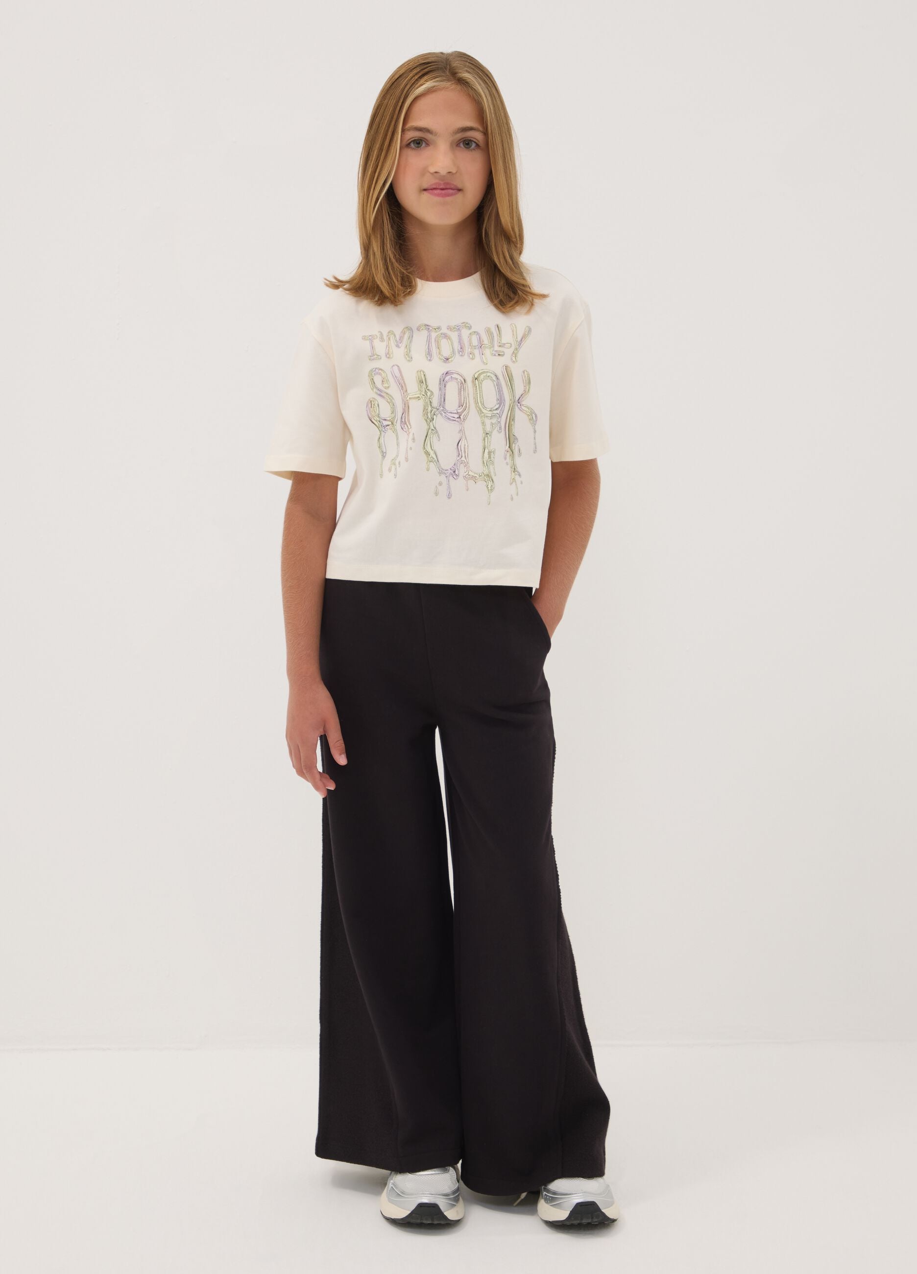 Black wide-leg trousers in pure cotton