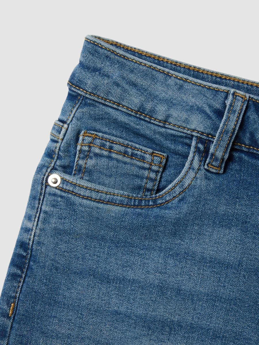 Blue stretch-cotton denim mini skirt_5
